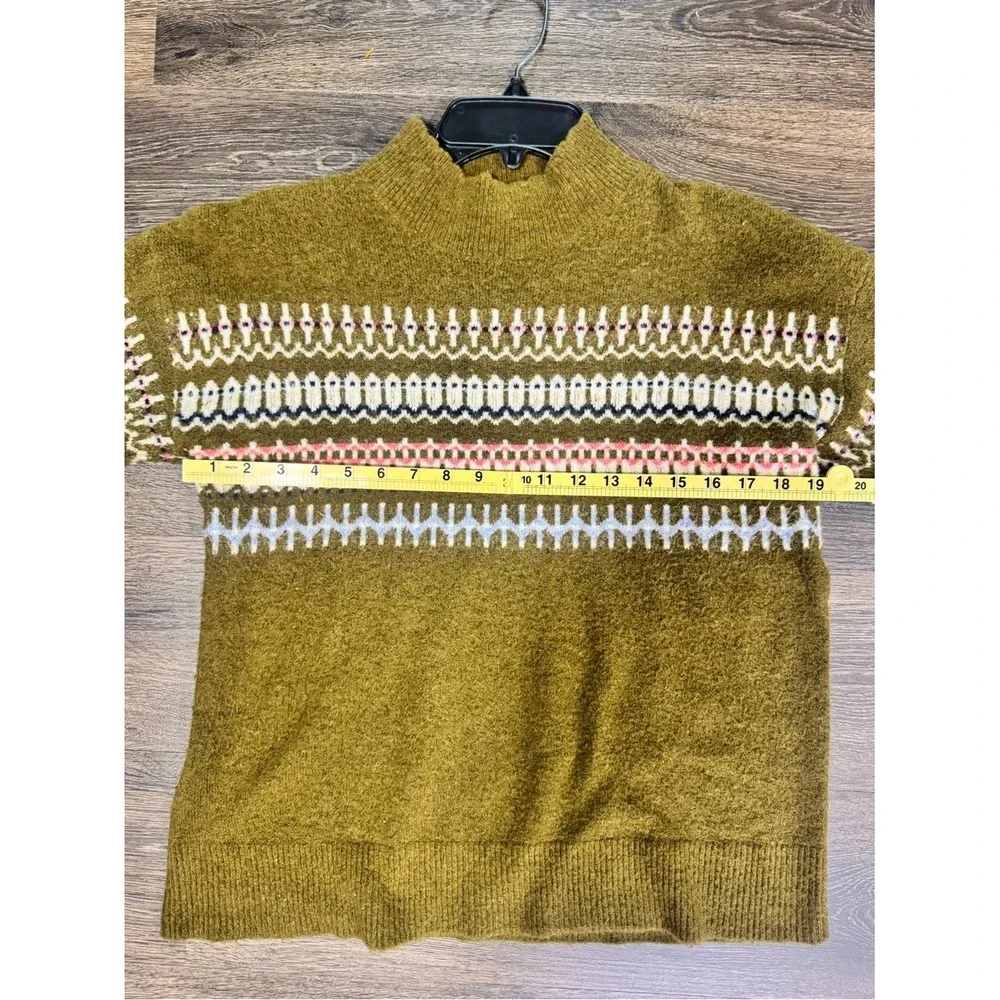 Fat Face‎ Womens Olive Green Fair Isle Multi Print Sweater Sz 10 Mockneck